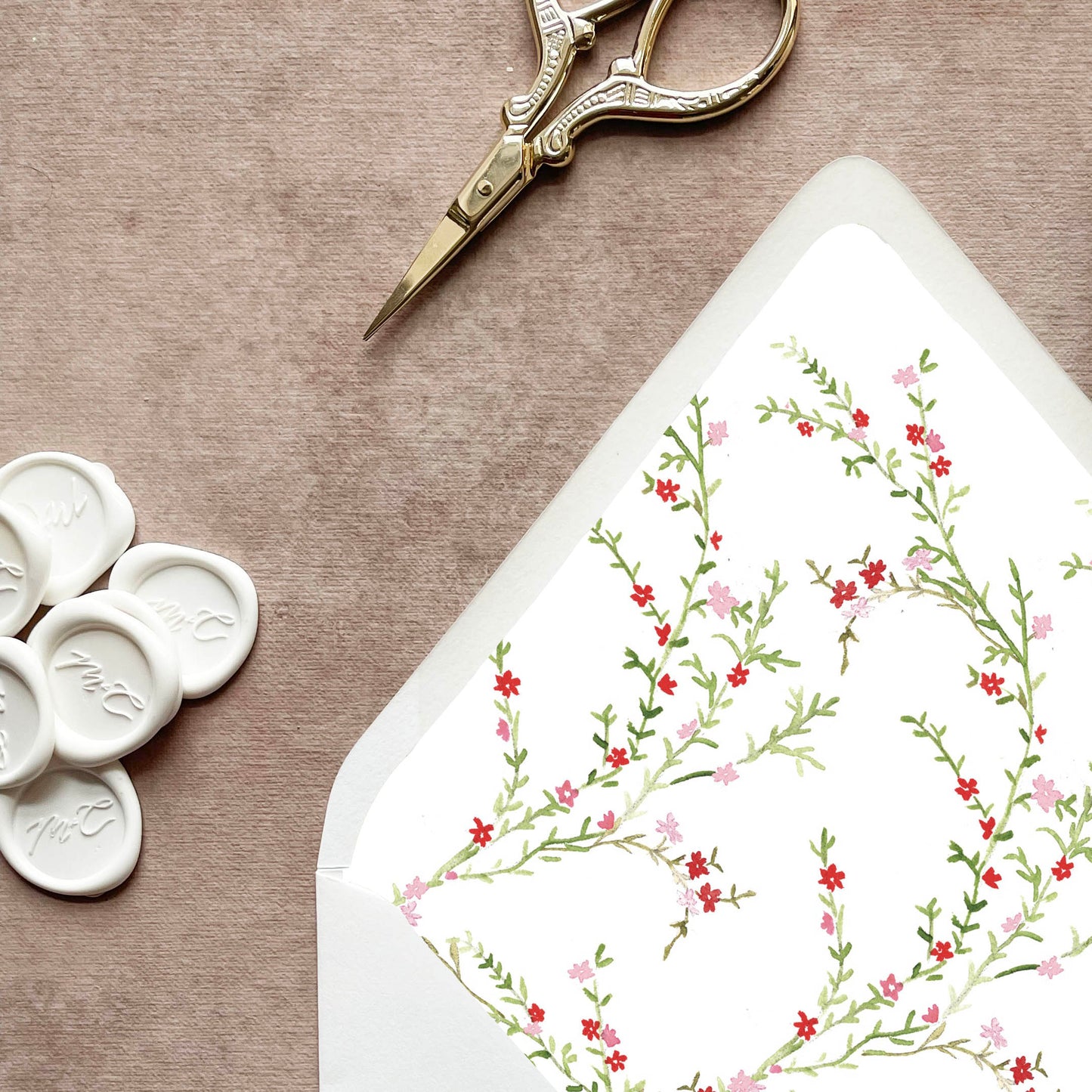 Pink and Red Floral Envelope Liner | Set of 10 | For 5x7” Invitations