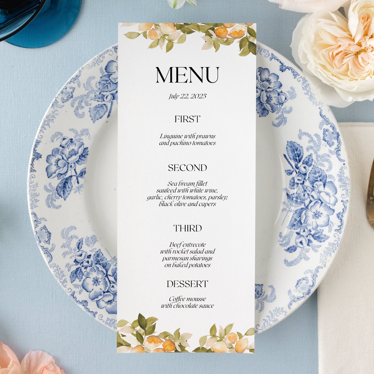 Orange Blossom Menus | Watercolor Paper | Set of 10