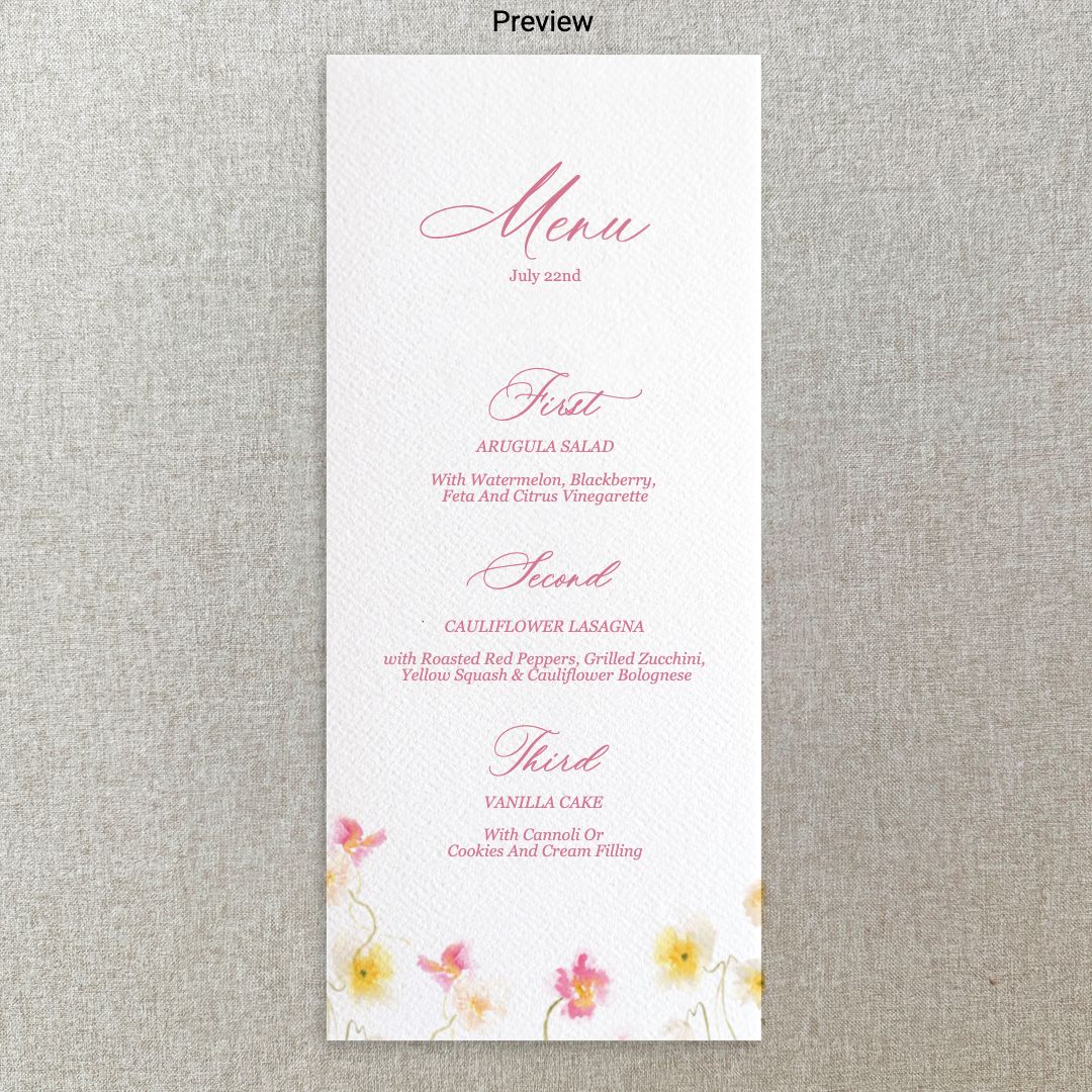 Pink and Yellow Poppies Menu
