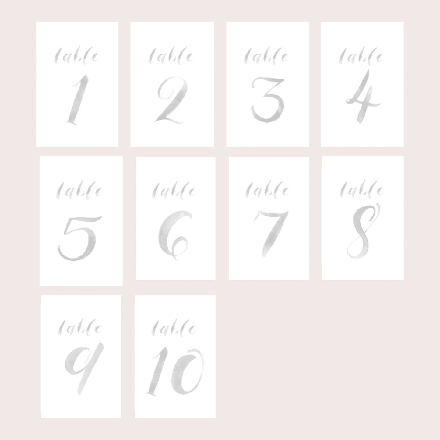 Grey Watercolor Table Numbers | Handmade Paper