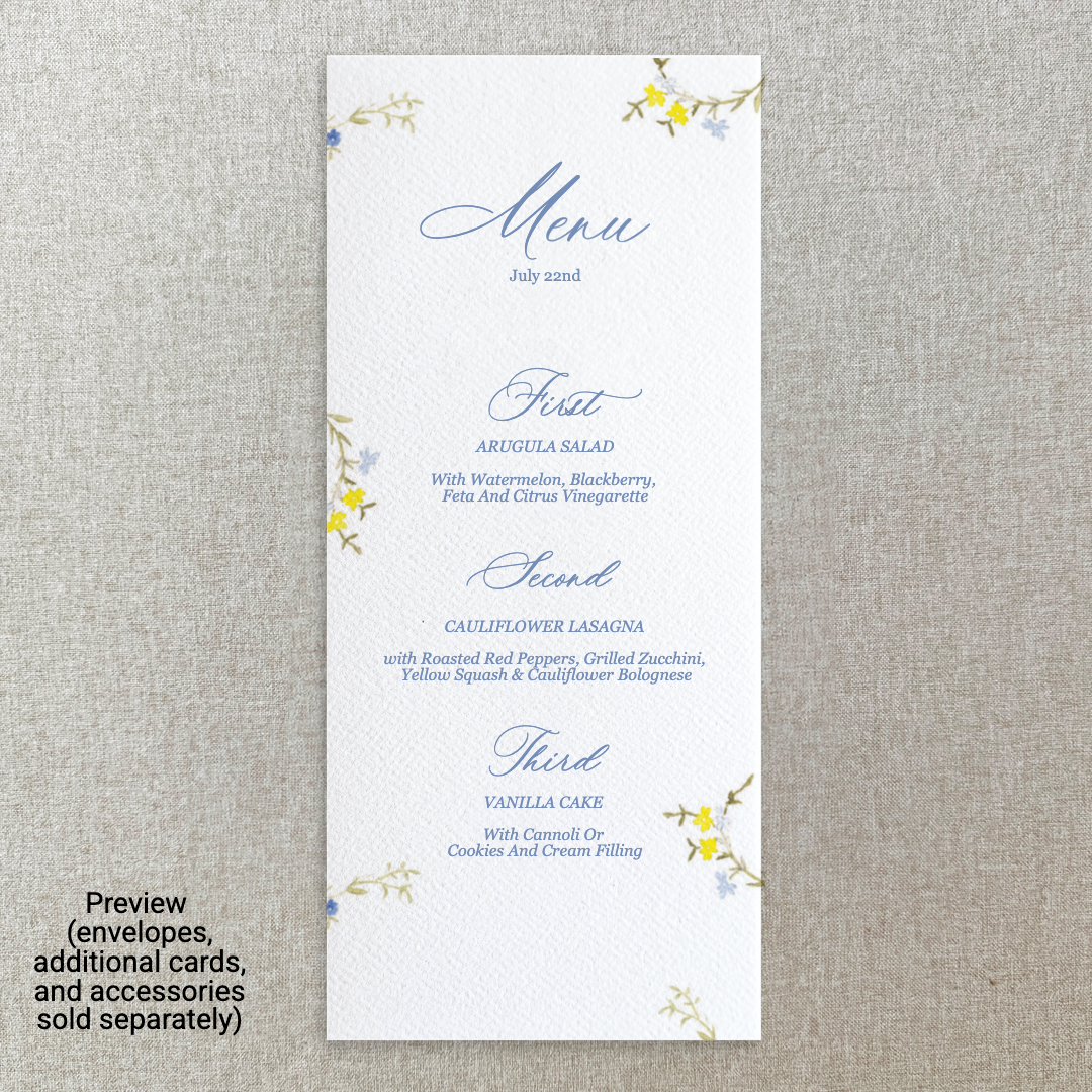 Blue and Yellow Floral Menu