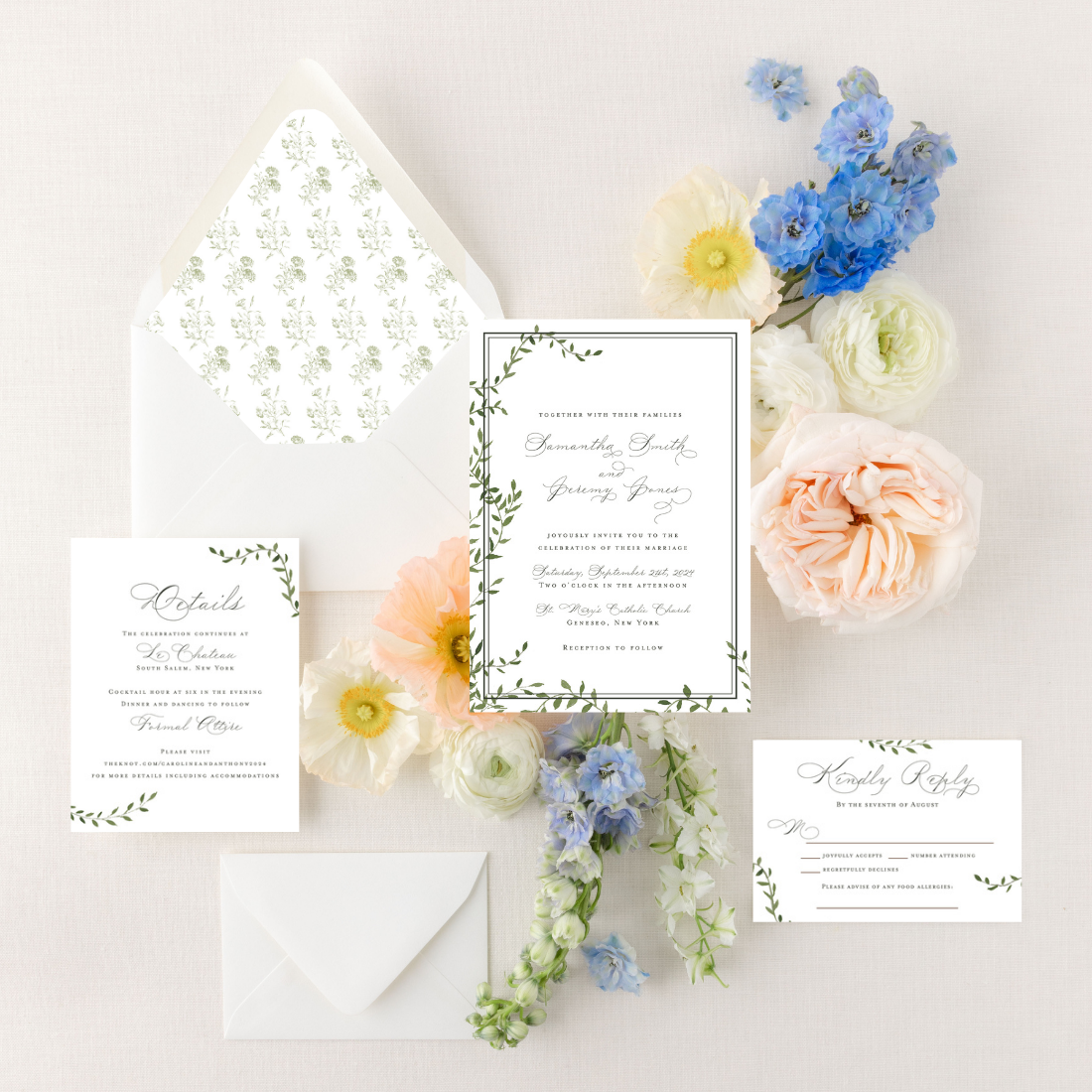 Secret Garden Vines | Semi-Custom Watercolor Wedding Invitations