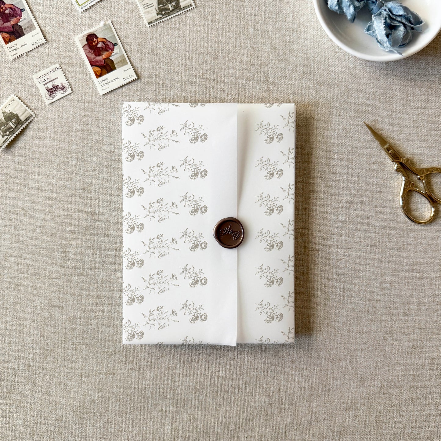 Neutral Toile Vellum Wrap | A7 or A6 | Set of 10
