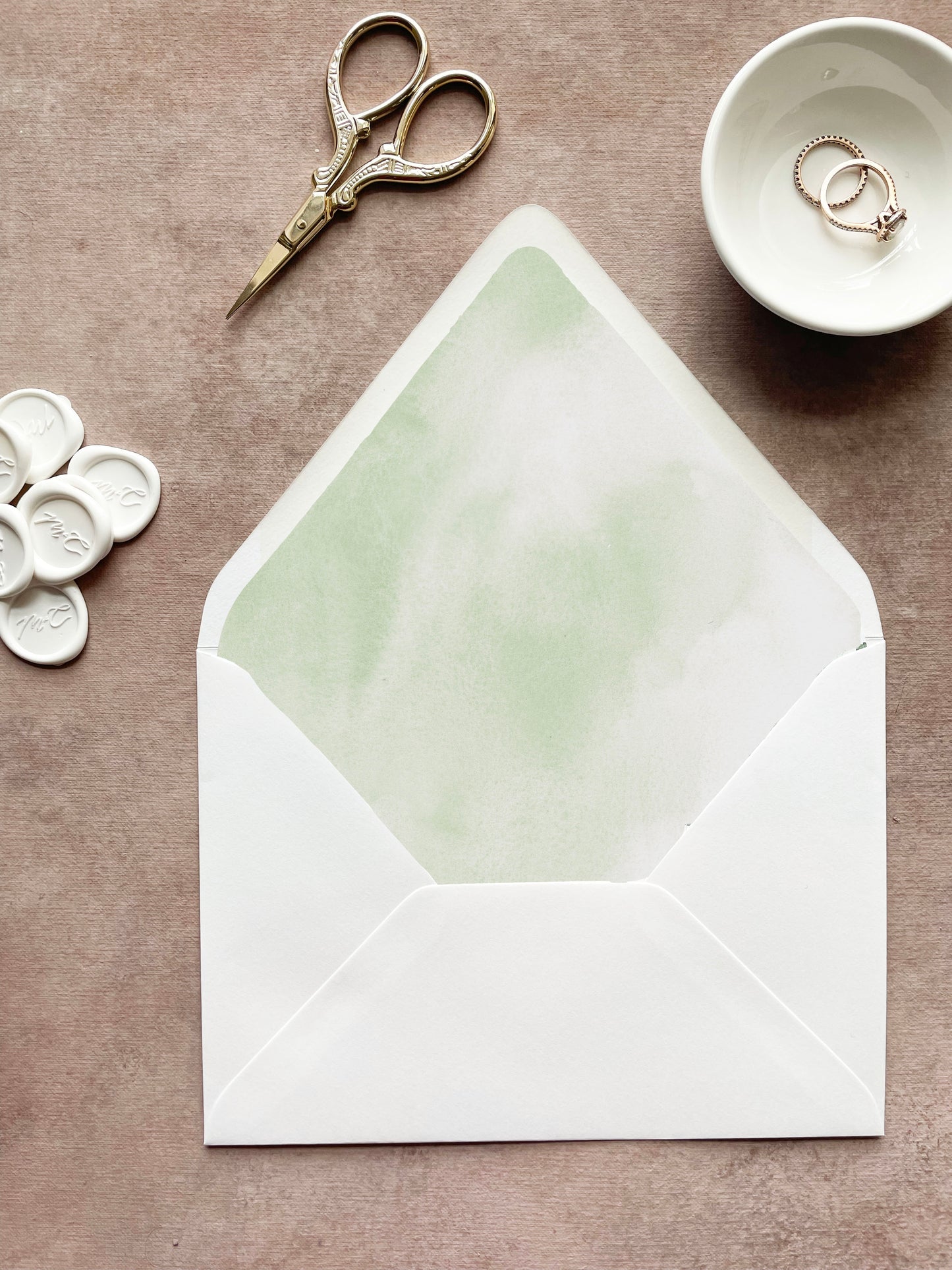 Sage Green Watercolor Envelope Liner | Euro Flap | Set of 10