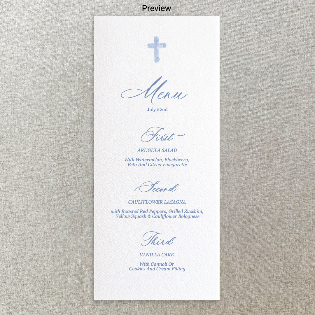 Blue Baptism Menu