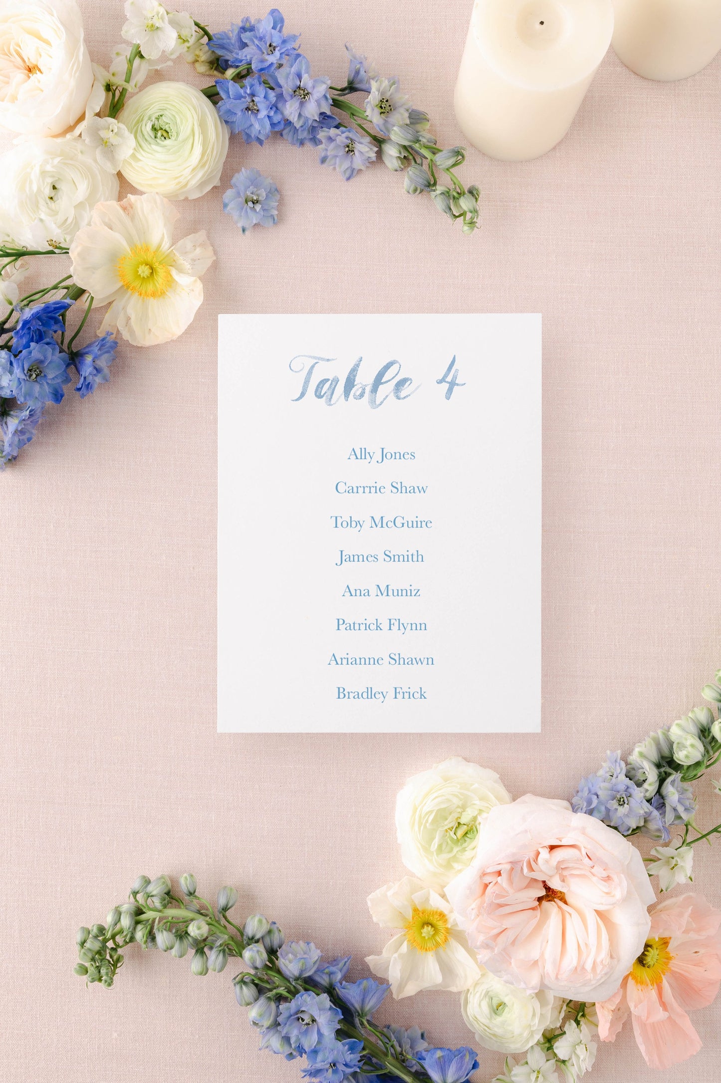 Dusty Blue Watercolor Paper Seating Chart Cards | Printed