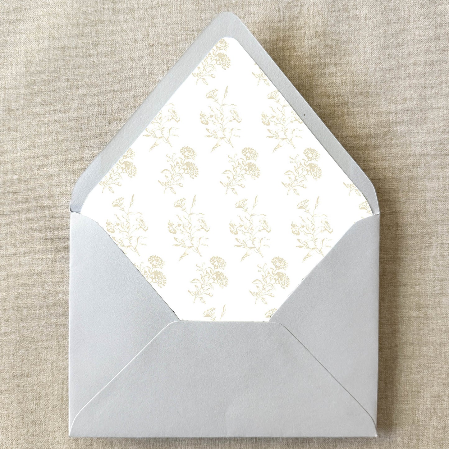 Ivory Cream Vintage Toile Envelope Liner on linen background