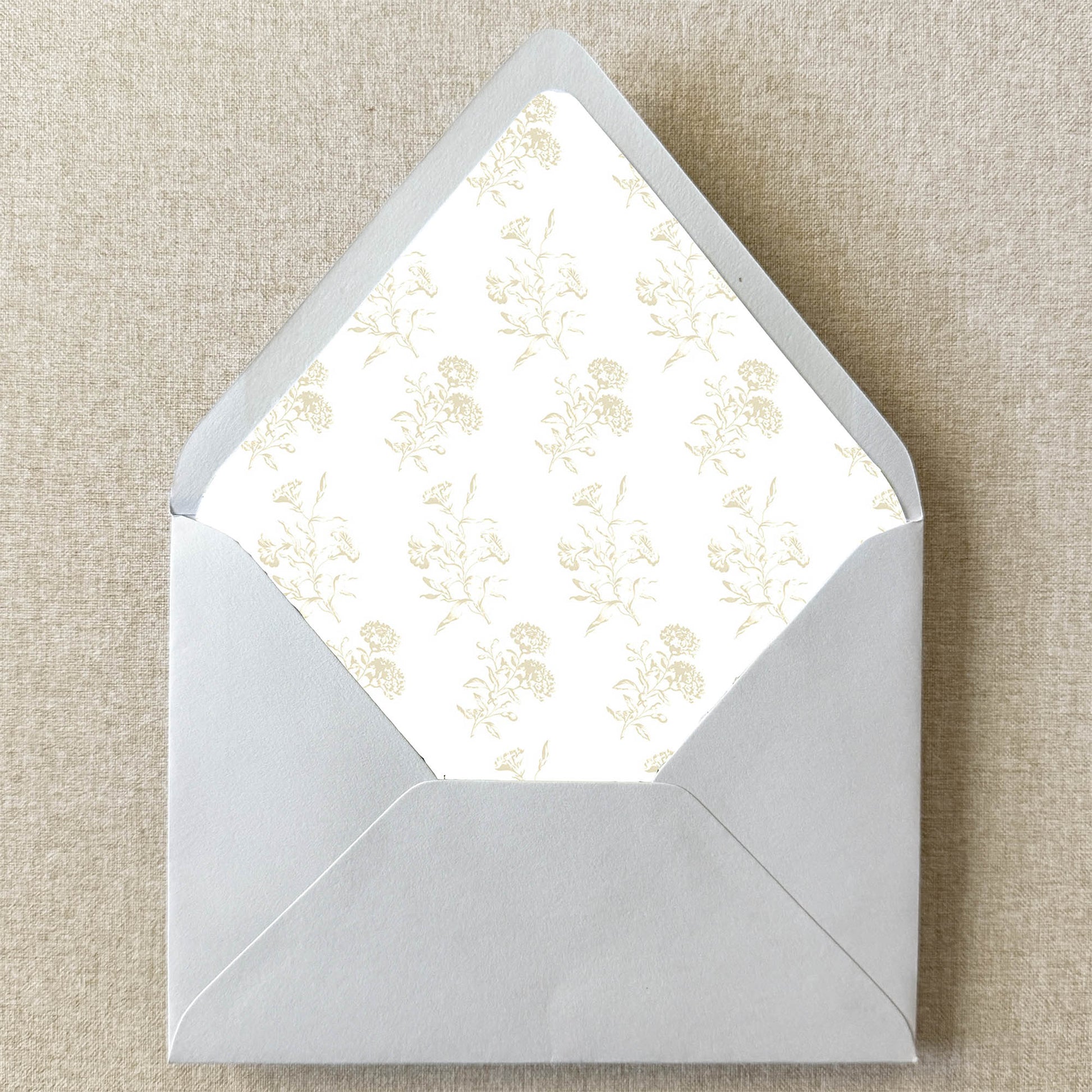 Ivory Cream Vintage Toile Envelope Liner on linen background