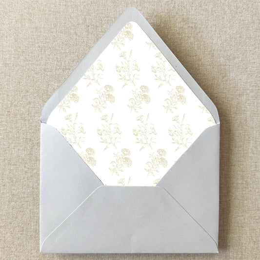 Ivory Cream Vintage Toile Envelope Liner on linen background
