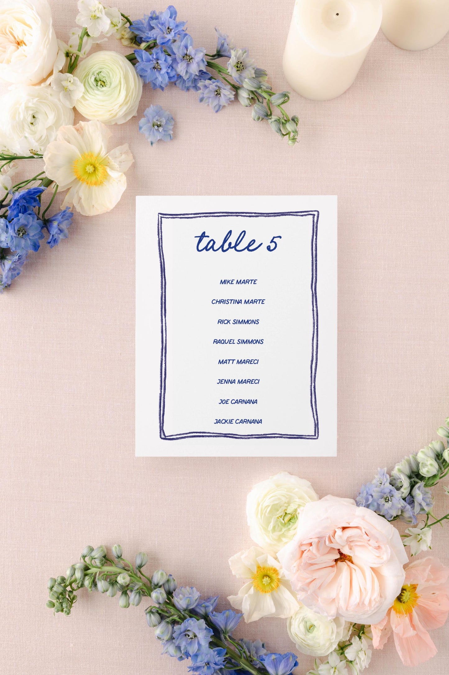 Blue Handmade Paper Seating Chart Cards | Printed