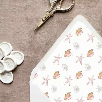 Tropical Seashell Envelope Liner | Set of 10 | For 5x7” Invitations