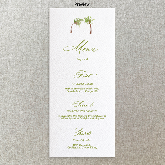 Palm Trees Menu