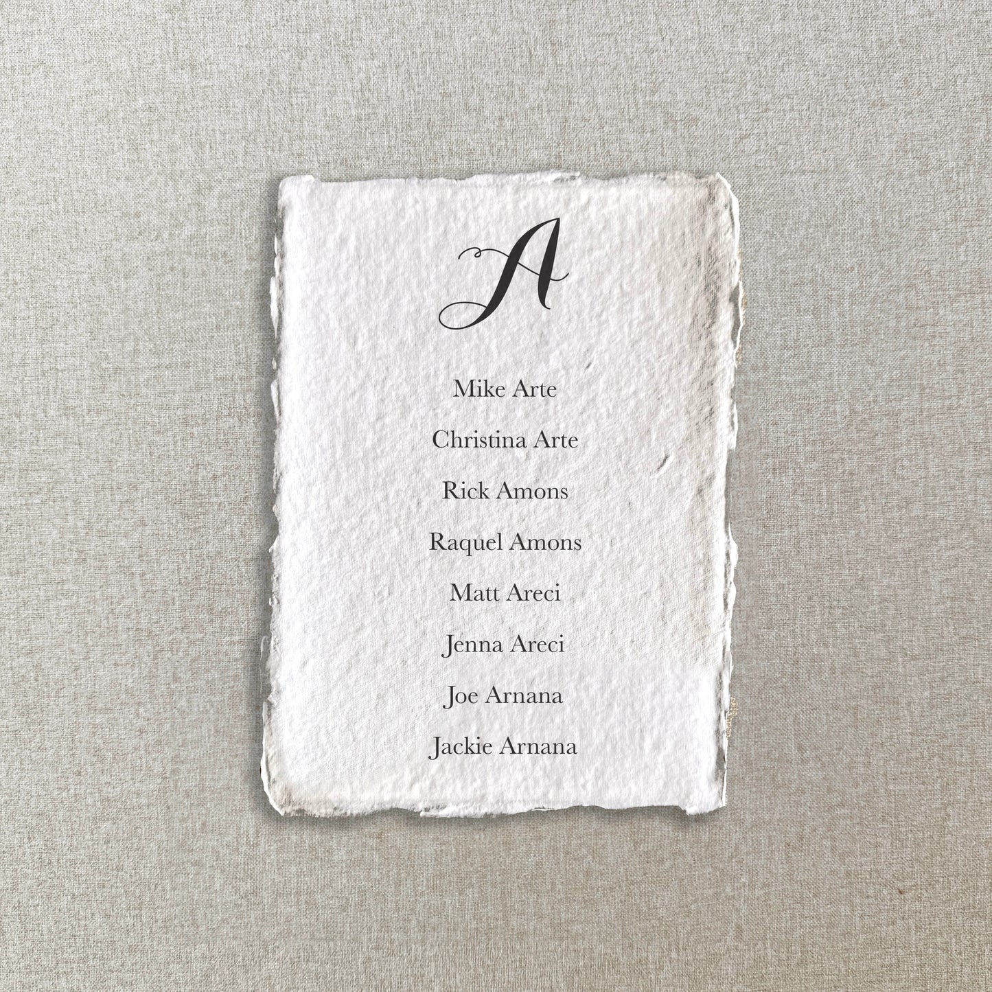 Modern Calligraphy Handmade Paper Seating Chart Cards | Printed