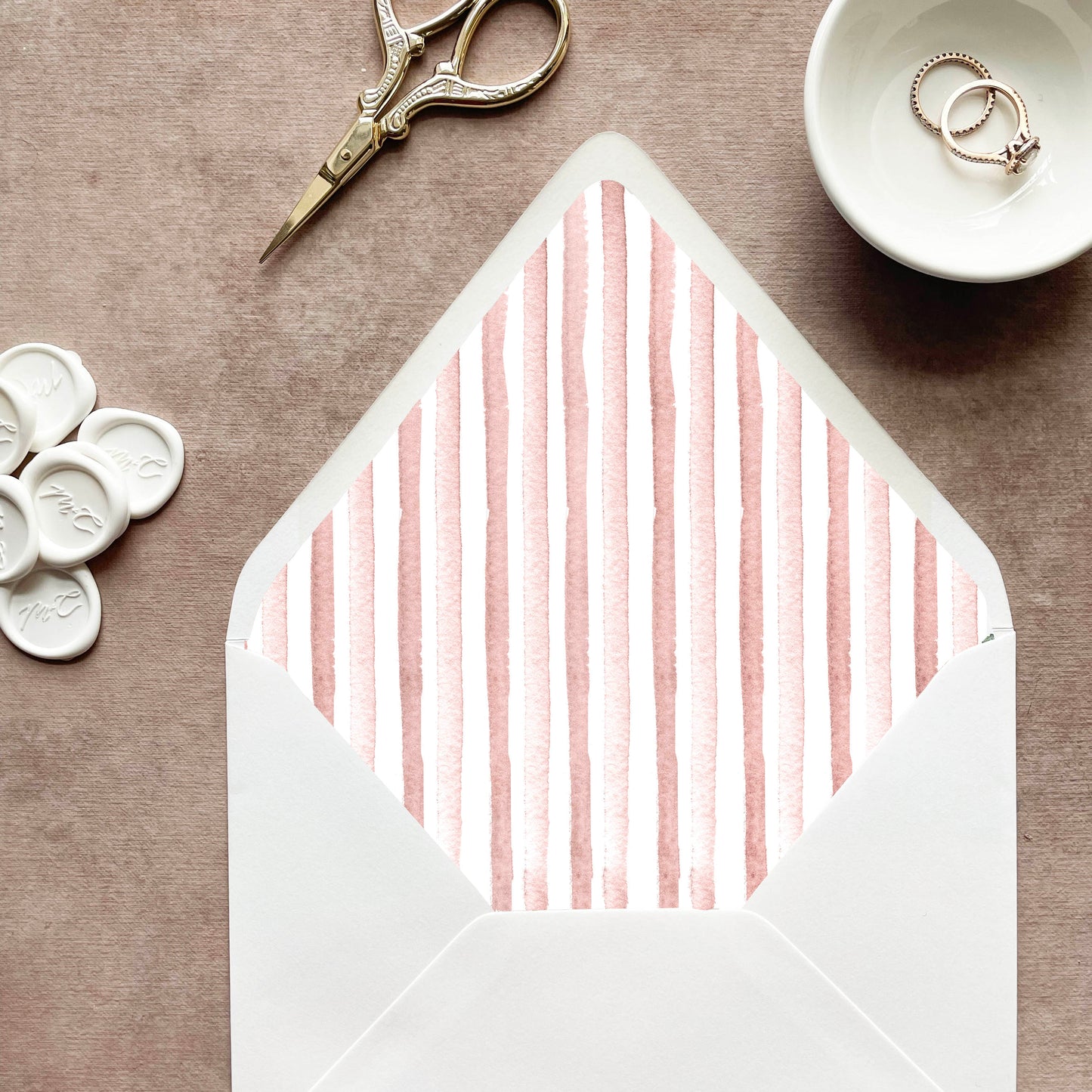 Blush Pink Stripe Envelope Liner | Set of 10 | For 5x7” Invitations