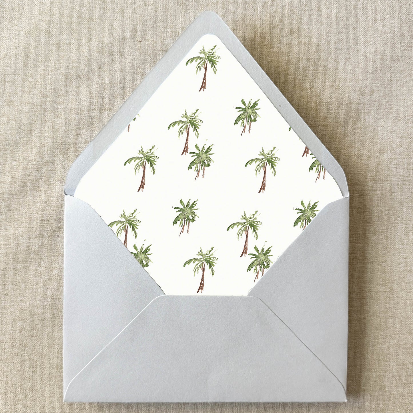 Palm Tree Envelope Liner on linen background