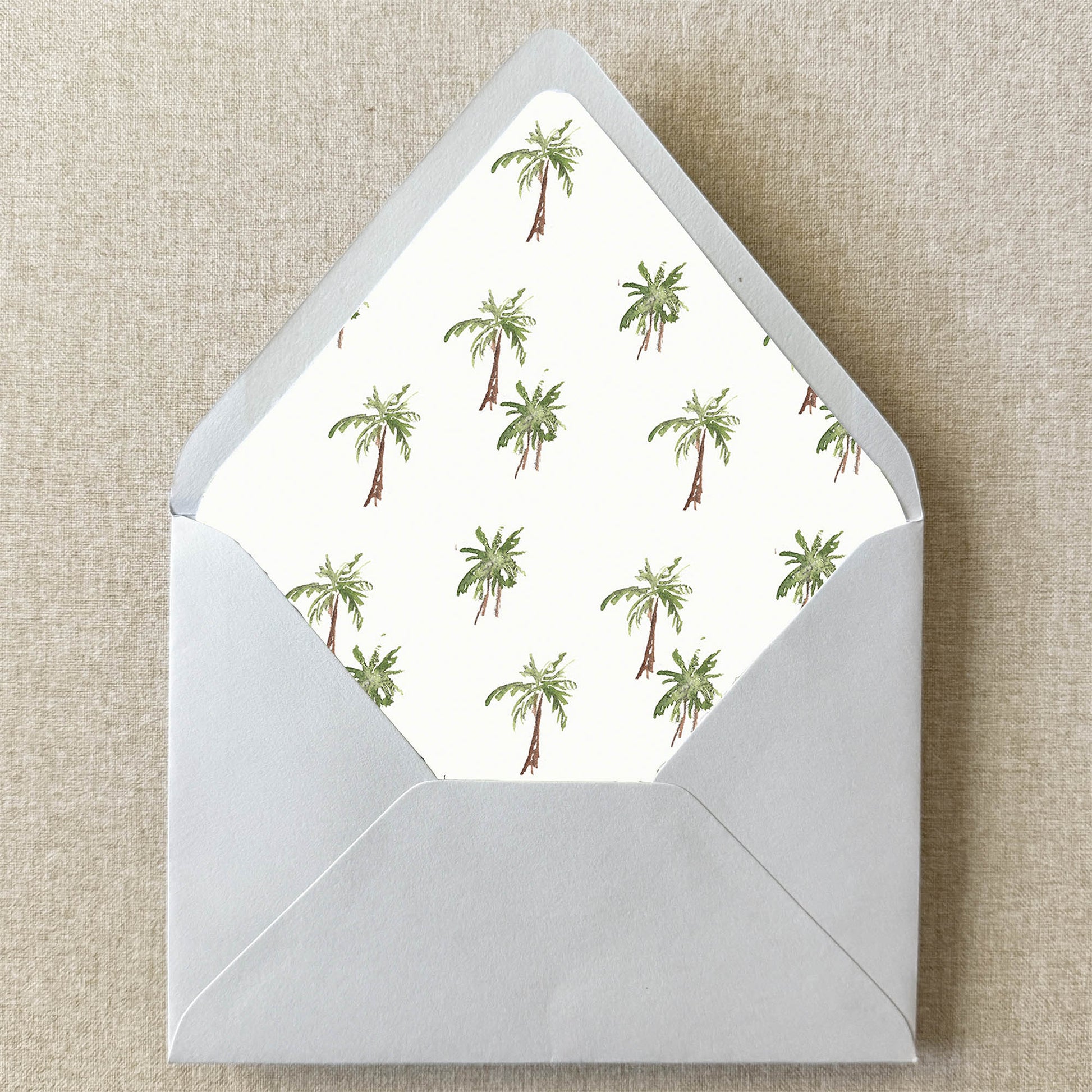 Palm Tree Envelope Liner on linen background
