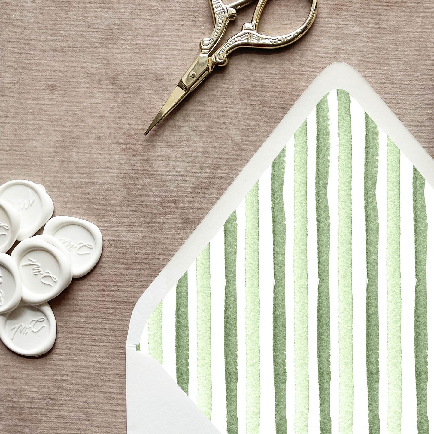 Sage Green Stripe Envelope Liner | Set of 10 | For 5x7” Invitations