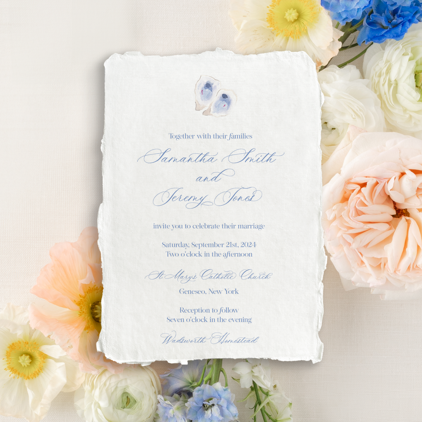 Oyster | Semi-Custom Watercolor Wedding Invitations | Handmade Paper