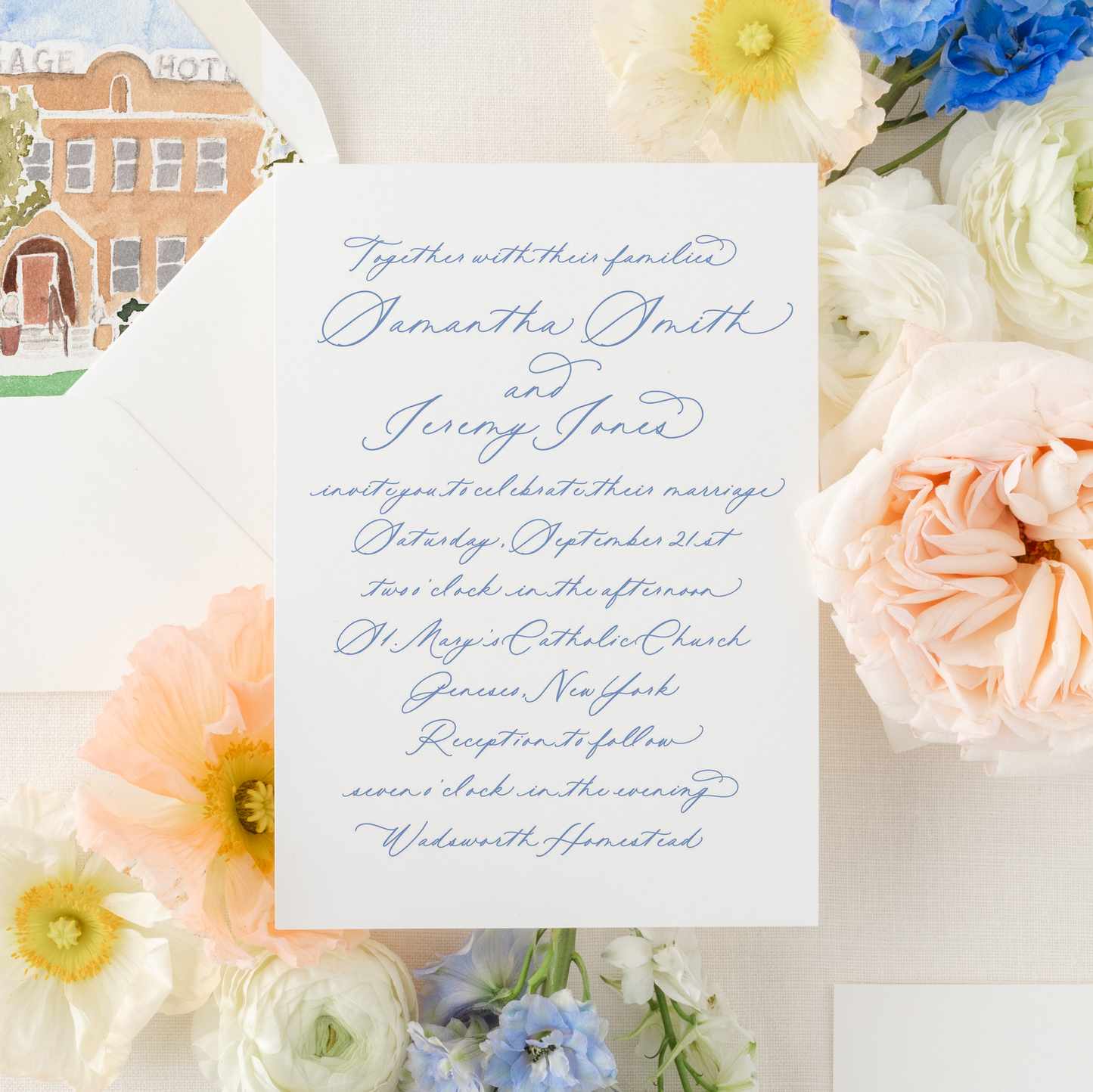 Calligraphy Collection 1 | Semi-Custom Watercolor Wedding Invitations | Custom Venue Artwork Included