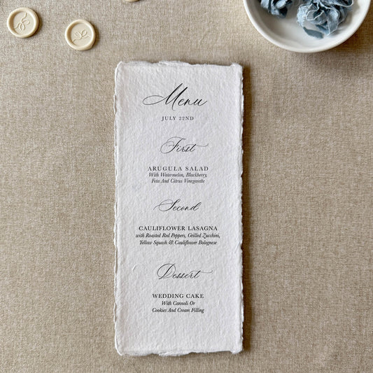 Semi-custom Formal Handmade Paper Wedding Menu | Set of 10 | Printed