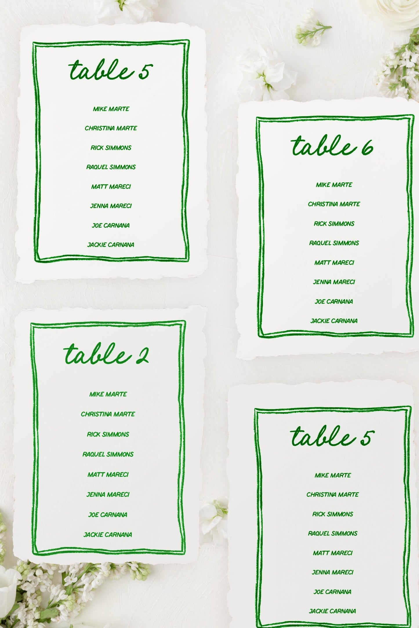 Blue Handmade Paper Seating Chart Cards | Printed