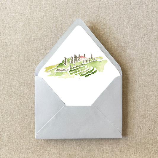 Tuscany Italy Watercolor Euroflap Envelope Liner | Set of 10 | For 5x7” invitations
