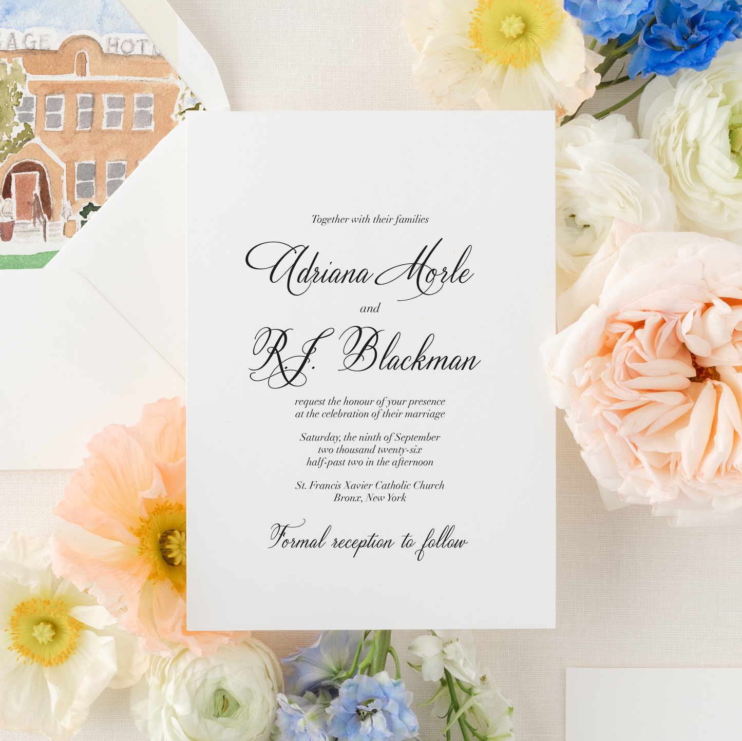 Classic Collection 4 | Semi-Custom Watercolor Wedding Invitations | Custom Venue Artwork Included