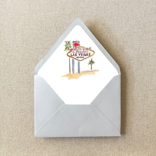 Las Vegas Nevada Watercolor Euroflap Envelope Liner | Set of 10 | For 5x7” invitations