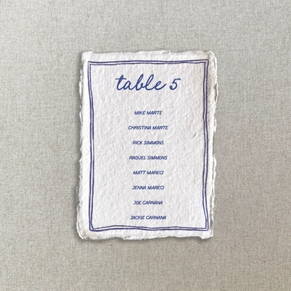 Blue Whimsical Doodle Seating Chart Cards | Printed | 1