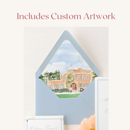 Calligraphy Collection 1 | Semi-Custom Watercolor Wedding Invitations | Handmade Paper | Custom Venue Artwork Included