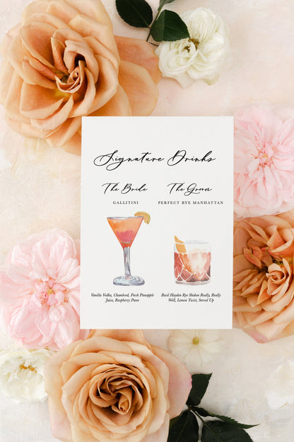 Semi-custom Watercolor Cocktail Sign - Watercolor Paper