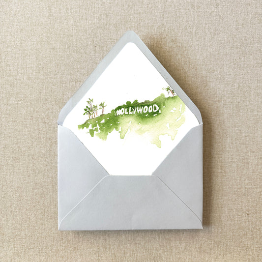 Los Angeles Hollywood Watercolor Euroflap Envelope Liner | Set of 10 | For 5x7” invitations