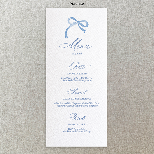 Boy Baby Shower Blue Bow Menu