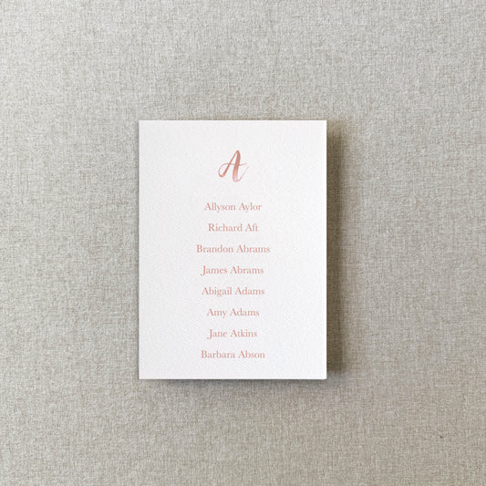 Blush Pink Watercolor Paper Seating Chart Cards | Printed