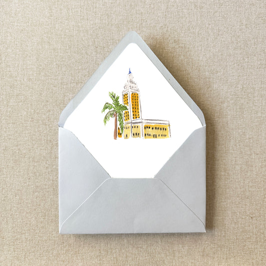 Downtown Miami Florida Watercolor Euroflap Envelope Liner | Set of 10 | For 5x7” invitations
