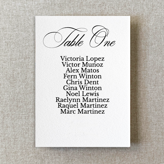Formal Calligraphy Watercolor Paper Seating Chart Cards