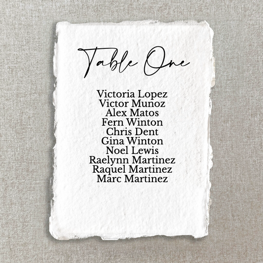 Modern Handmade Paper Seating Chart Cards
