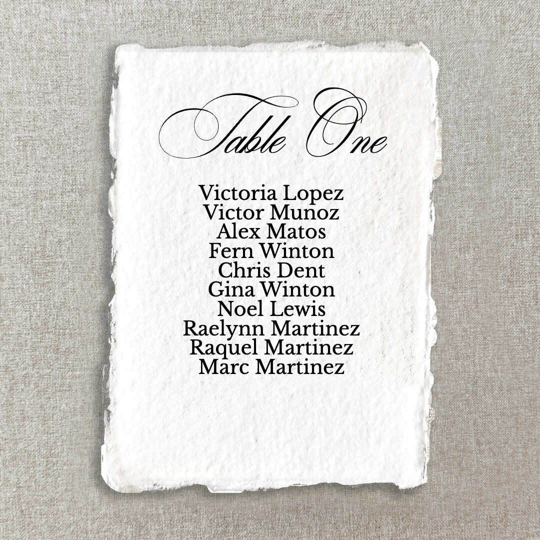 Traditional Handmade Paper Seating Chart Cards