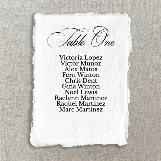 Traditional Handmade Paper Seating Chart Cards