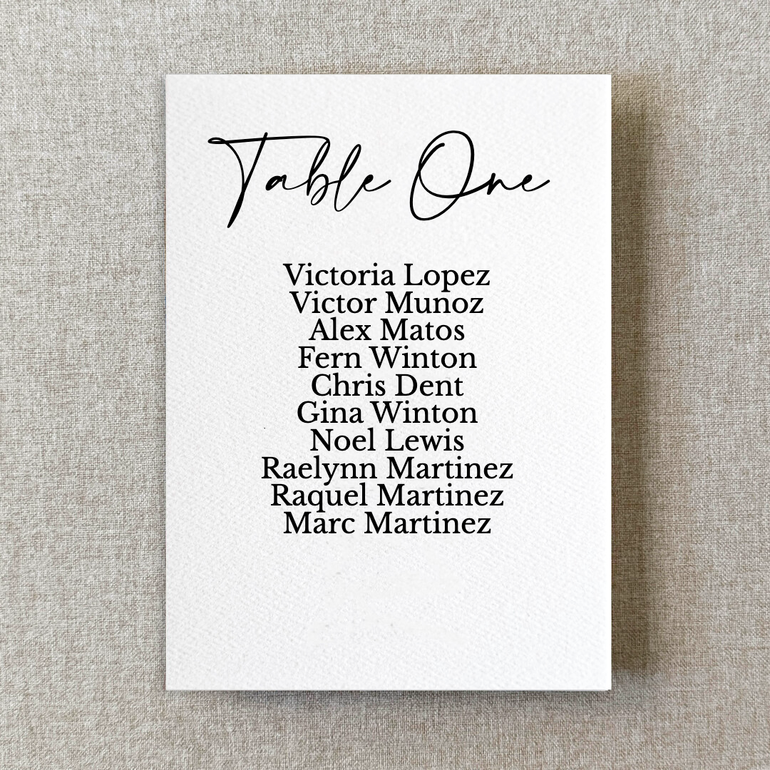 Modern Calligraphy Watercolor Paper Seating Chart Cards