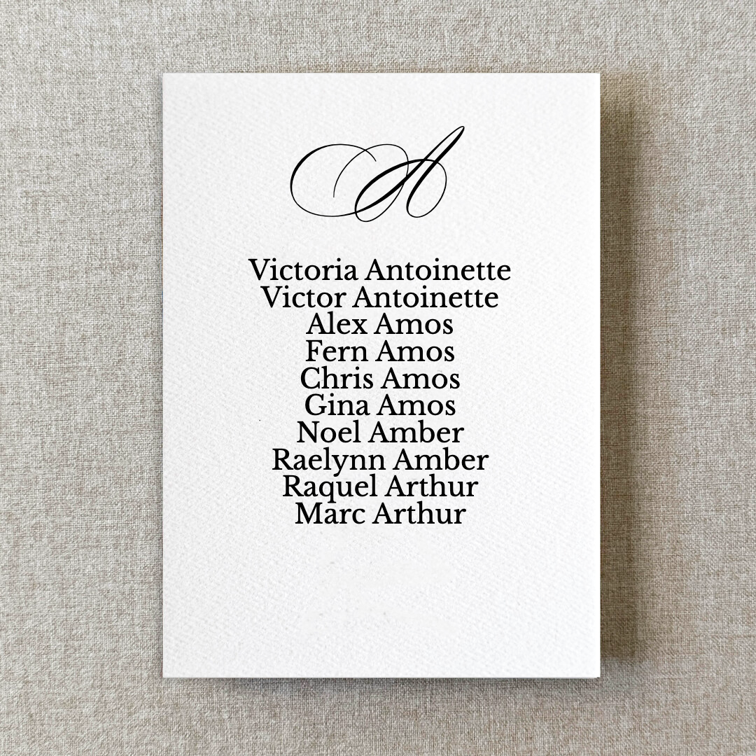 Alphabetical Watercolor Paper Seating Chart Cards