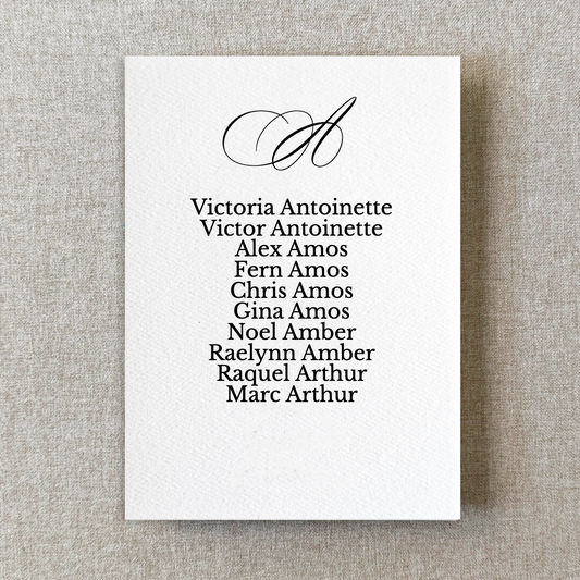 Alphabetical Watercolor Paper Seating Chart Cards