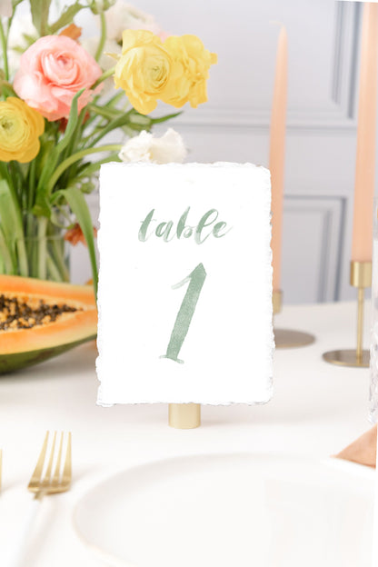 Sage Watercolor Table Numbers | Handmade Paper