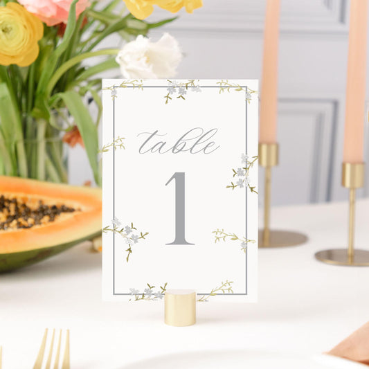 Grey Floral Watercolor Table Numbers | Watercolor Paper