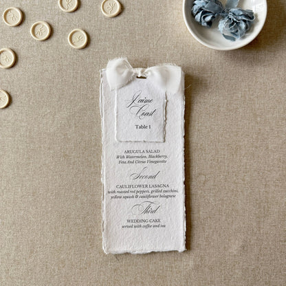 White Bow Menus with Name Cards | Handmade paper | Set Of 10