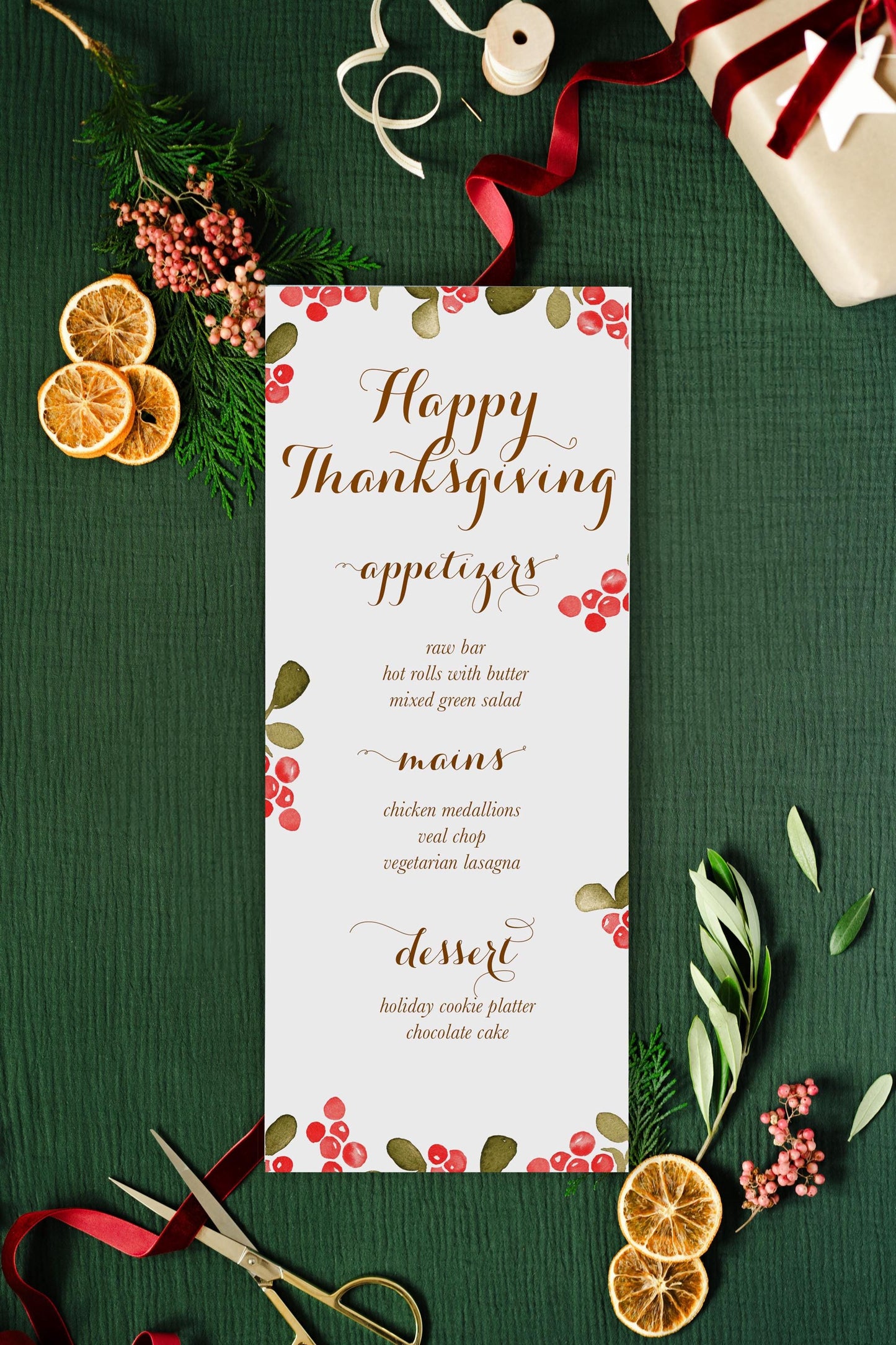 Thanksgiving Dinner Menu | Set of 10 | Printed