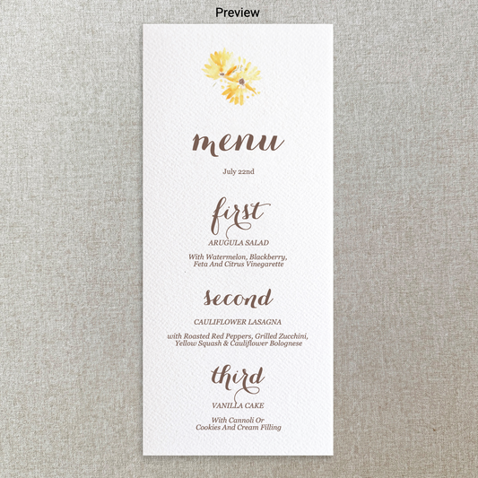 Sunflower Menu