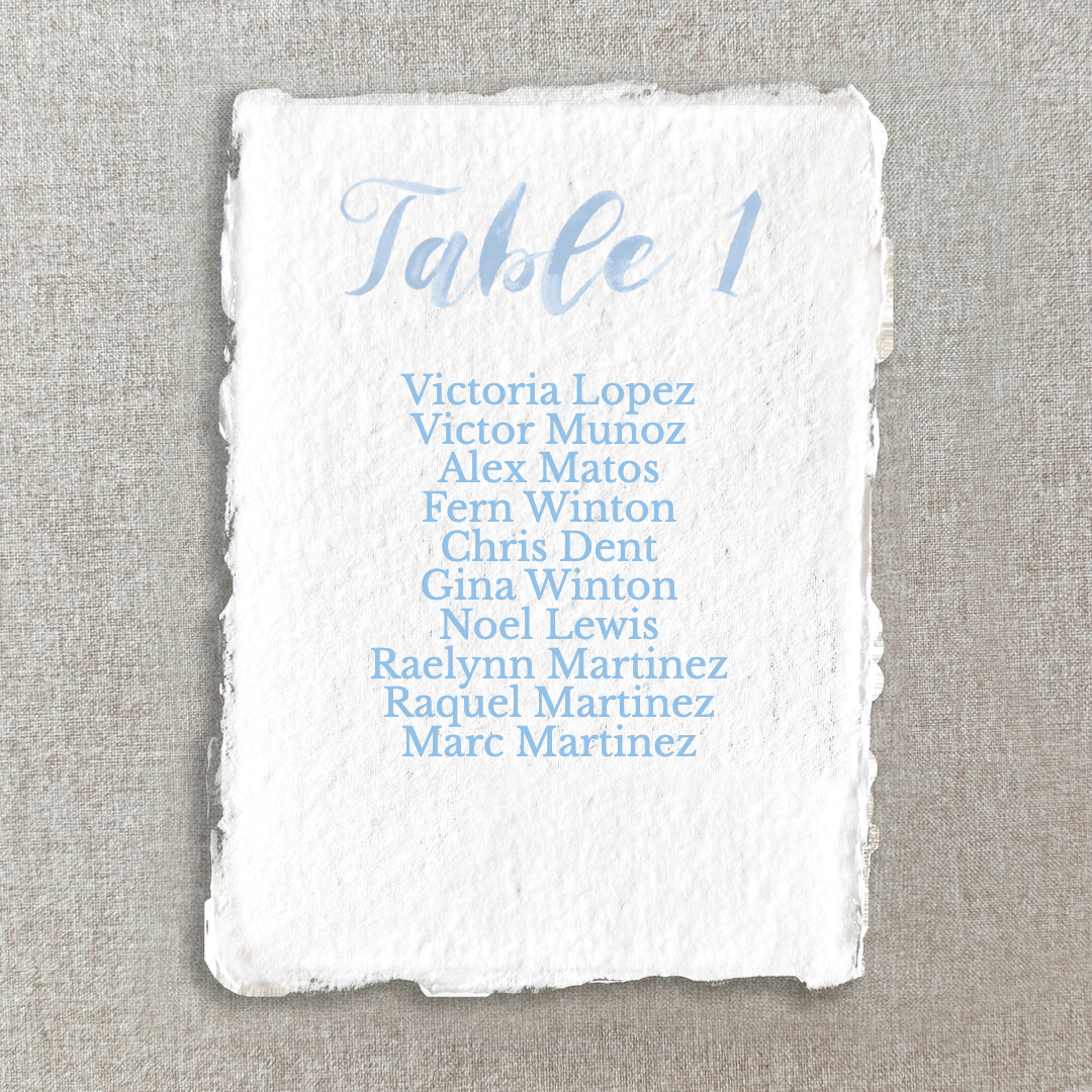 Dusty Blue Handmade Paper Seating Chart Cards