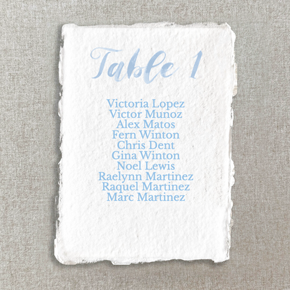 Dusty Blue Handmade Paper Seating Chart Cards