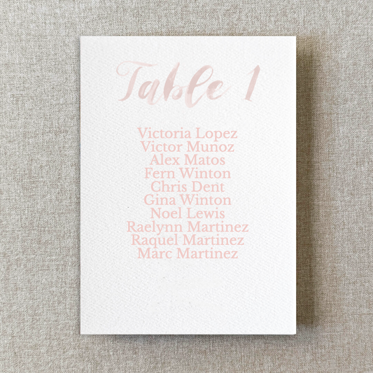 Blush Pink Watercolor Paper Seating Chart Cards